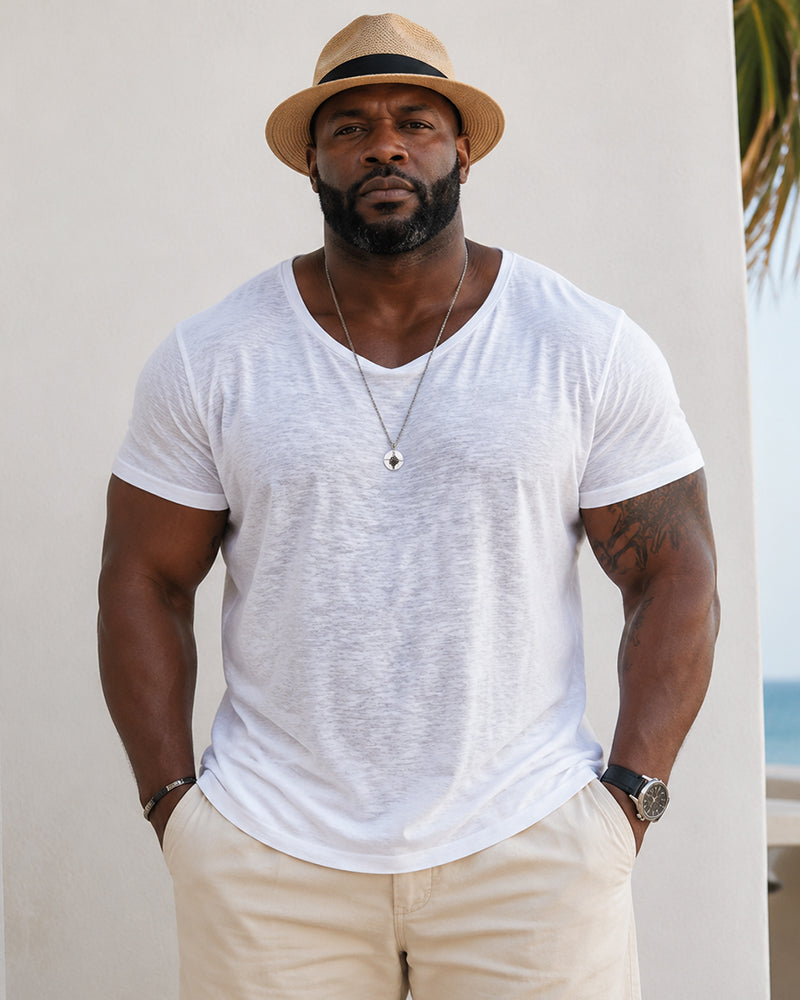 S-3XL Summer Thin Solid Color Loose Round Neck T-Shirt