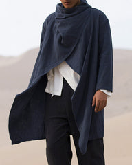 S-4XL Men's Cotton Linen Long Irregular Cape Long Sleeve Jacket