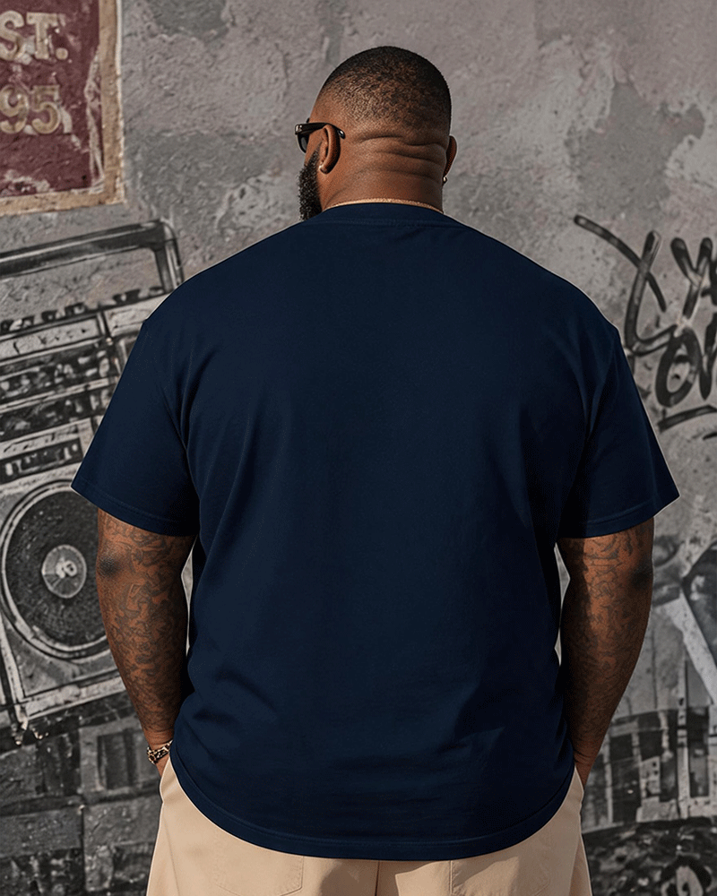 Big & Tall Men's Vintage Sunset Top Hat Beard Printed Round Neck Short Sleeve T-Shirt