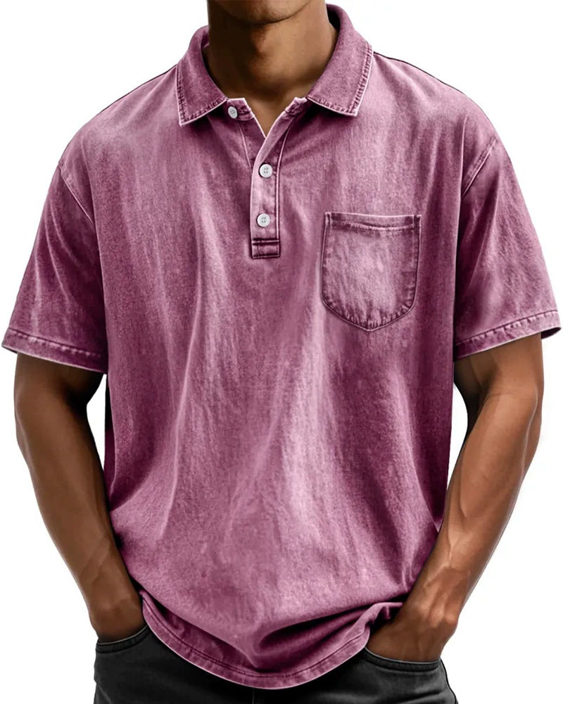 S-5XL Washed Cotton Casual All-Match Short-Sleeve Button-down Polo Shirt With Lapel Collar