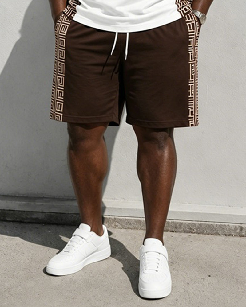 Big & Tall Men's "King" Letter Printed Round Neck Short Sleeve T-Shirt Shorts Set