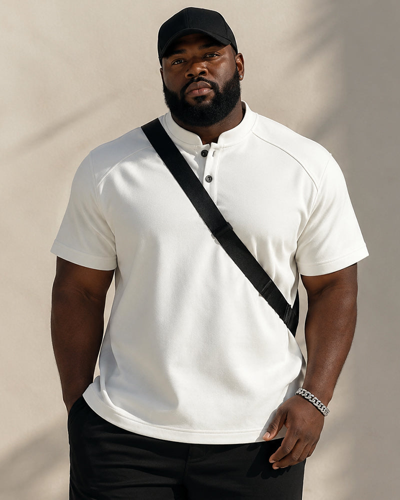 M-5XL American-style High Street Henry Collar T-shirt Stand Collar Short Sleeve