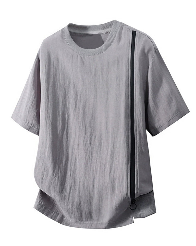 L-9XL Solid Color Striped Double-sided Cotton Round Neck Short Sleeve T-shirt