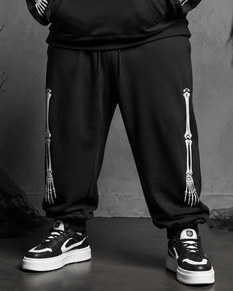 Big & Tall Men's Full Body Skeleton Skull Print Hoodie Set