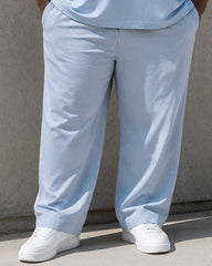 Big & Tall Men's Light Blue Gradient Horizontal Stripe Printed Polo Short Sleeve Trousers Set