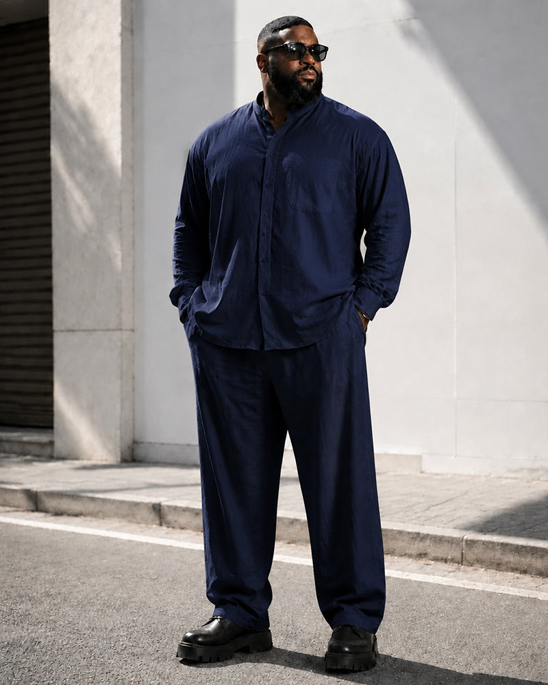 Big & Tall Men's Solid Color Collar Long Sleeve Shirt Pants Set