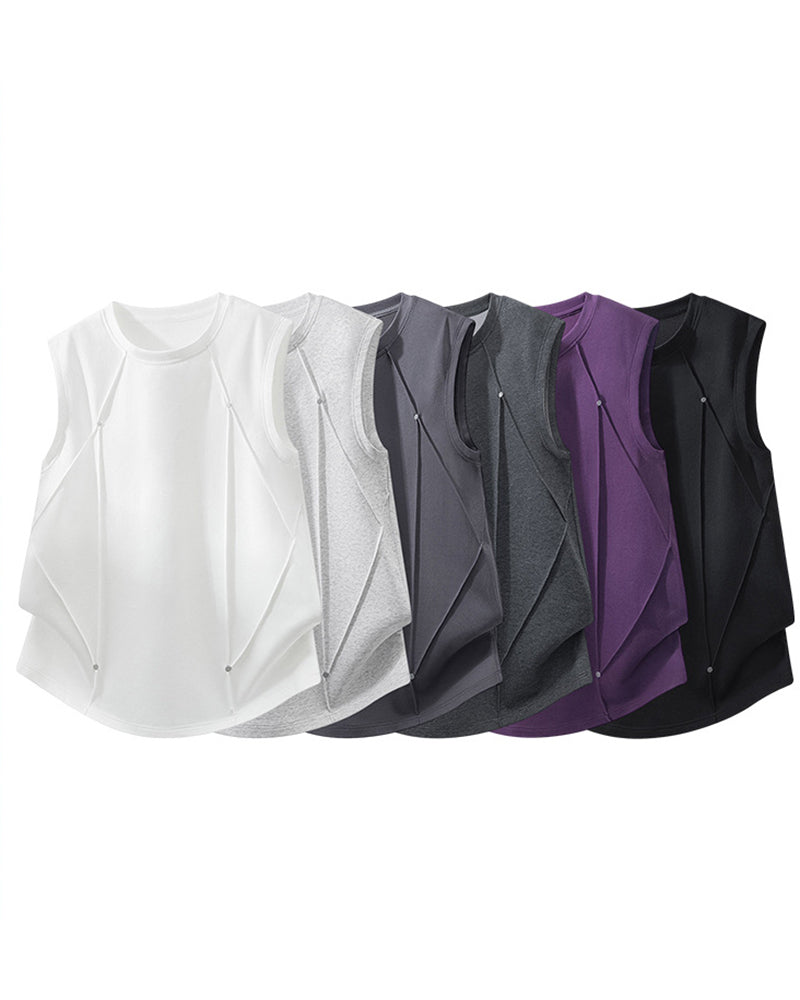 L-9XL Solid Color Heavy Cotton Round Neck Sleeveless Vest
