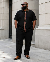 Big & Tall Men's Checkerboard Collar Placket Contrast Printed Short Sleeve Shirt Pants Set