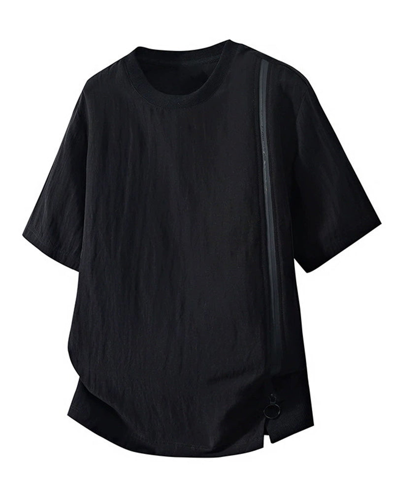 L-9XL Solid Color Striped Double-sided Cotton Round Neck Short Sleeve T-shirt