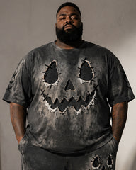 Big & Tall Men's Halloween Rough-edged Pumpkin Grimace Printed T-shirt Trousers Set