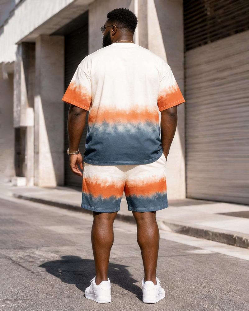 Big & Tall Men's Highway 66 Sunset Highway Gradient Printed Crewneck Short Sleeve T-Shirt Shorts Set