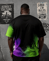 Big & Tall Men's Purple Green Gradient Hat Printed Round Neck Short Sleeve T-shirt