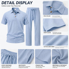 S-3XL Linen Lapel Short Sleeve Trousers Casual Suit
