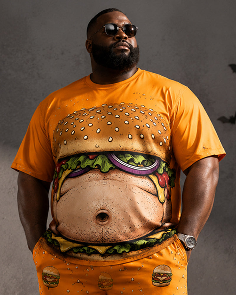 Big & Tall Men's Burger Fake Belly Printed T-Shirt Pants Set