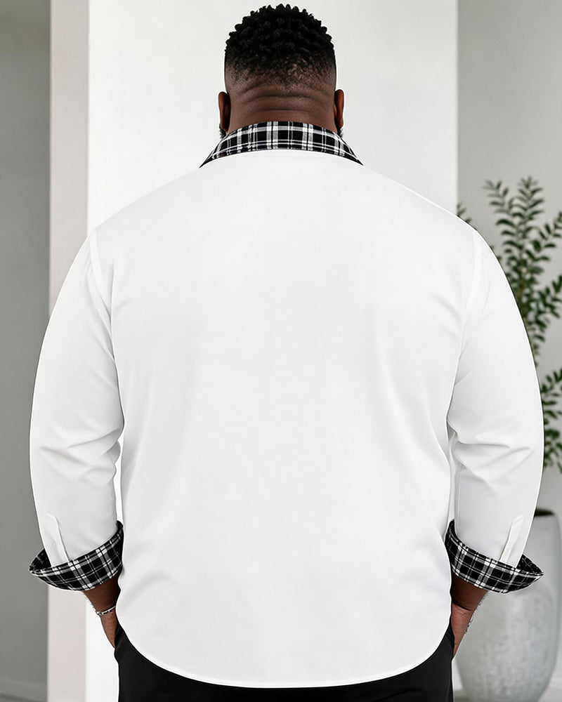 Big & Tall Men's Black Lattice Contrast Printed Long Sleeve Shirt