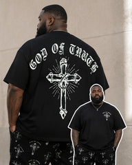 Big & Tall Men's Gothic Letter GOD OF TRUTH Cross Printed T-Shirt Pants Set