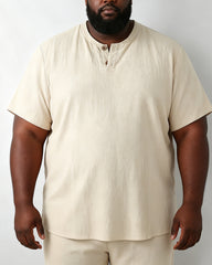 M-9XL Japanese Cotton And Linen Short-sleeved T-shirt With V-neck