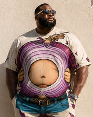 Big & Tall Men's Creative Onion Fake Belly Printed T-Shirt Pants Set