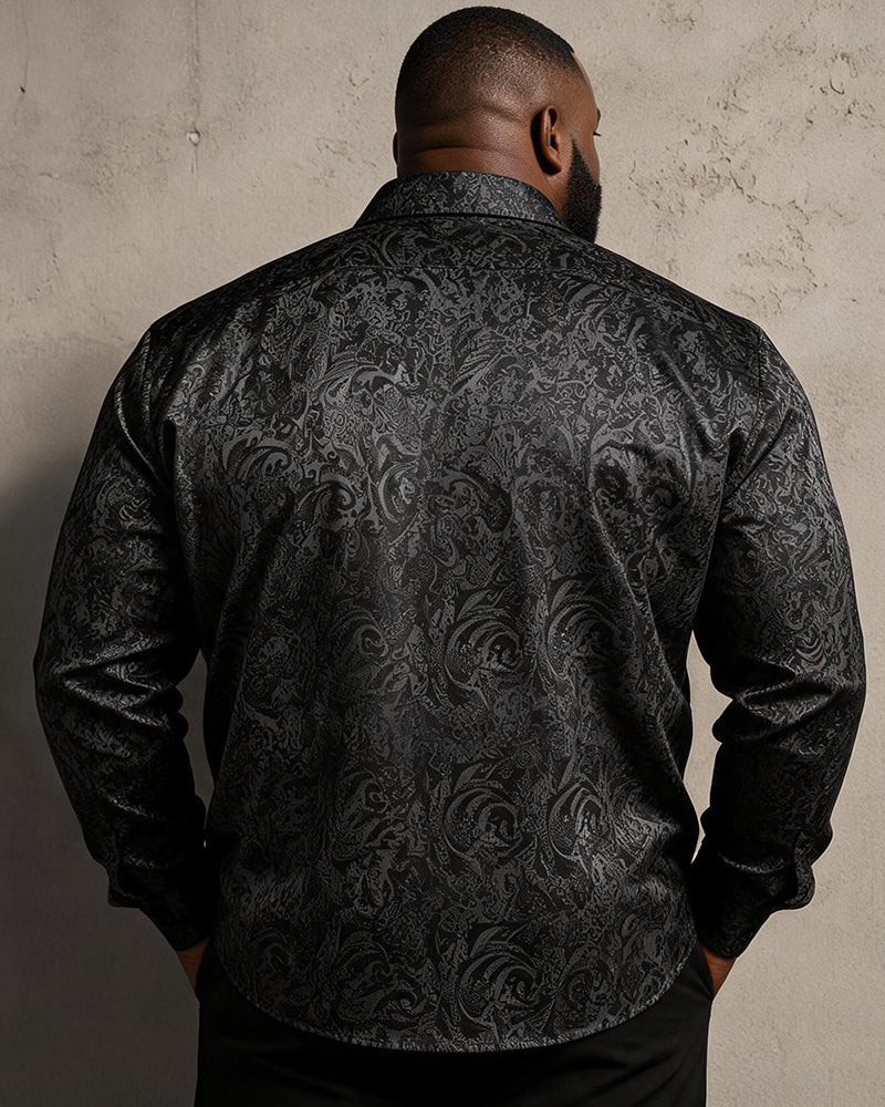 Big & Tall Men's Paisley Dark Jacquard Long Sleeve Shirt
