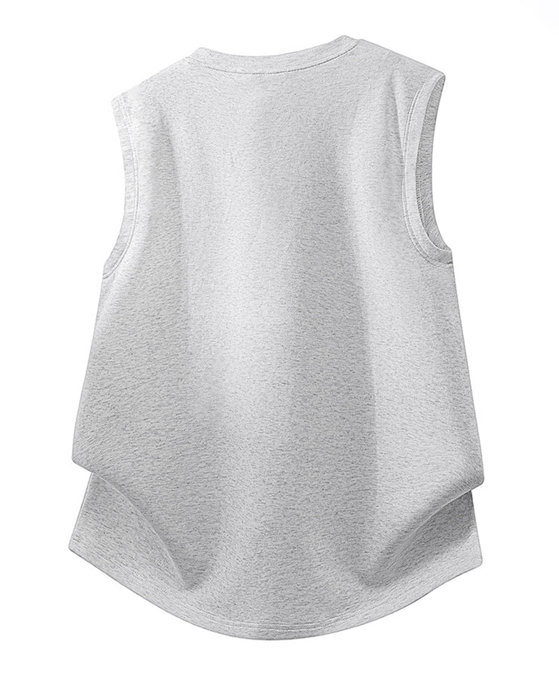 L-9XL Solid Color Heavy Cotton Round Neck Sleeveless Vest