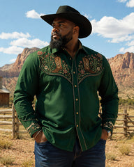 Big & Tall Men's Cowboy Boots Cactus Floral Print Long Sleeve Shirt