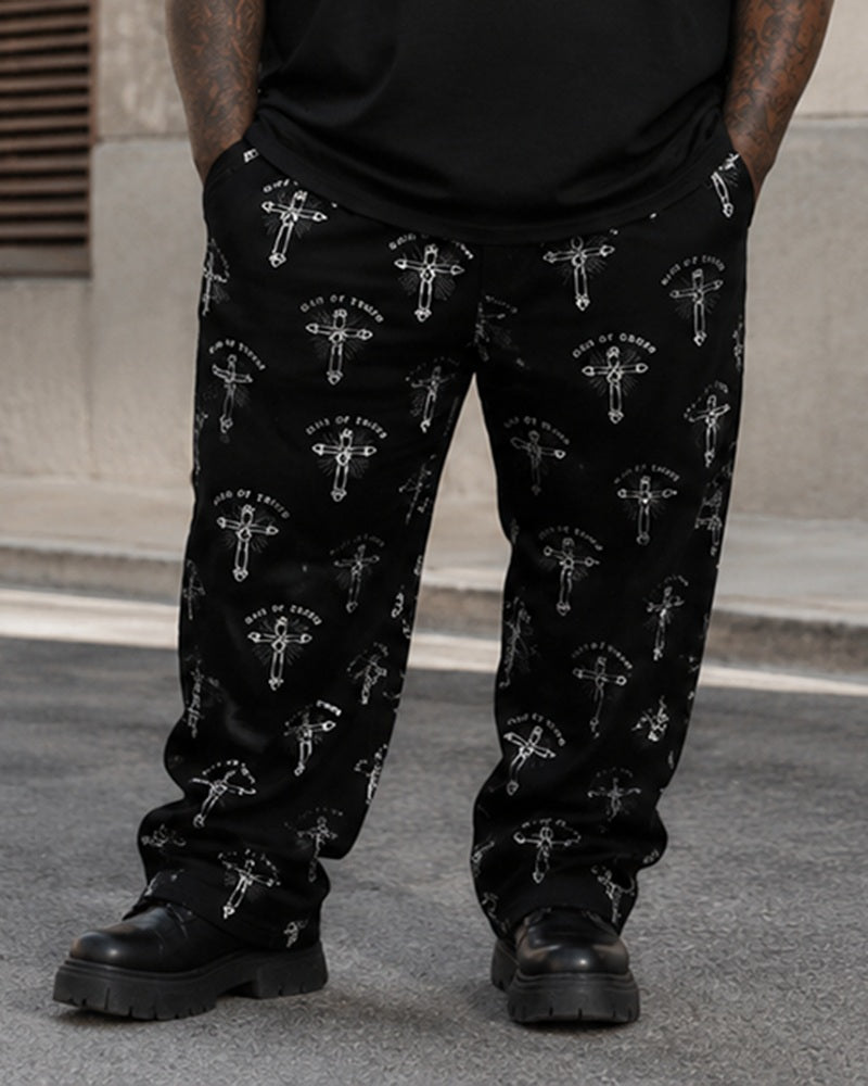 Big & Tall Men's Gothic Letter GOD OF TRUTH Cross Printed T-Shirt Pants Set