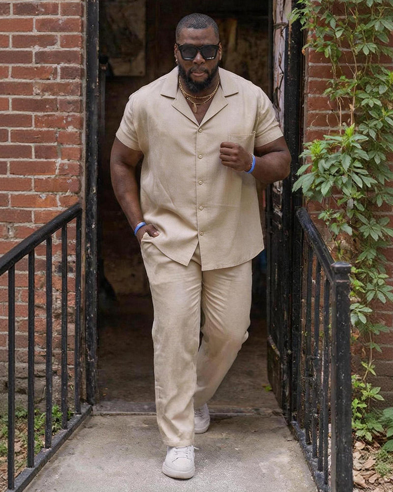 Big & Tall Men's Apricot Short Sleeve Shirt Pants Set
