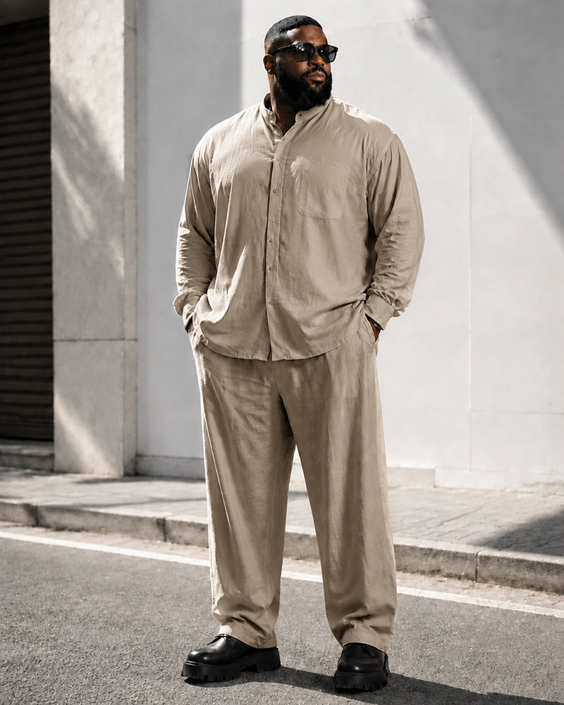 Big & Tall Men's Solid Color Collar Long Sleeve Shirt Pants Set