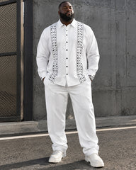 Big & Tall Men's Ethnic Pattern Long Sleeve Shirt Pants Set