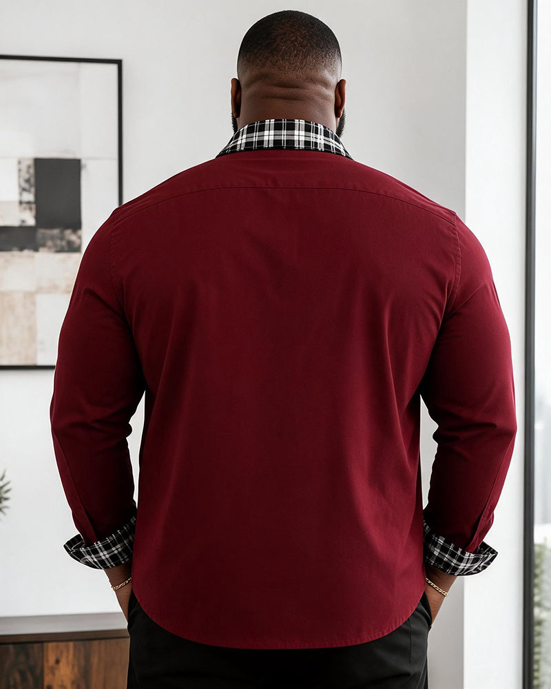 Big & Tall Men's Black Lattice Contrast Printed Long Sleeve Shirt
