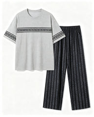 Big & Tall Men's Grey Patchwork Printed T-Shirt Pants Set