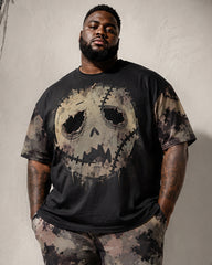 Big & Tall Men's Camouflage Patch Horror Doll Face Printed T-Shirt Pants Set