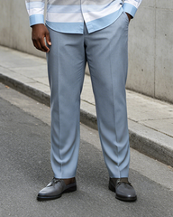 Big & Tall Men's Blue, Gray And White Horizontal Stripes Stitching Printed Long Sleeve Shirt And Trousers Set