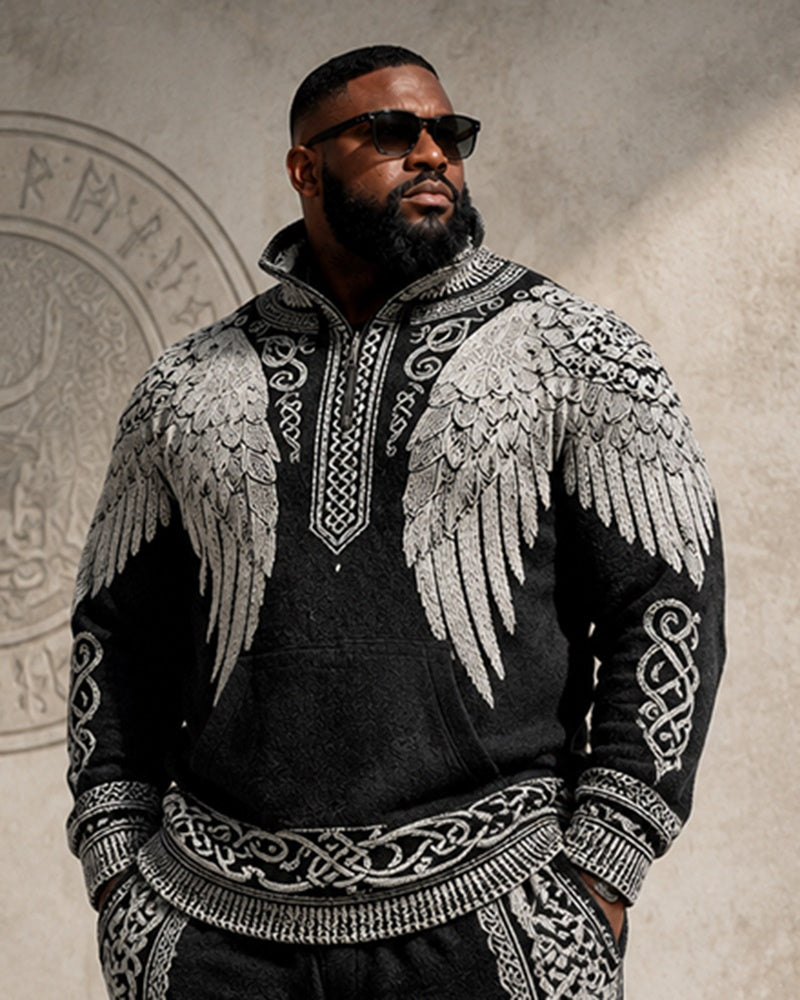 Big & Tall Men’s Nordic Wings Celtic Knot–Print Half-Zip Hoodie Set