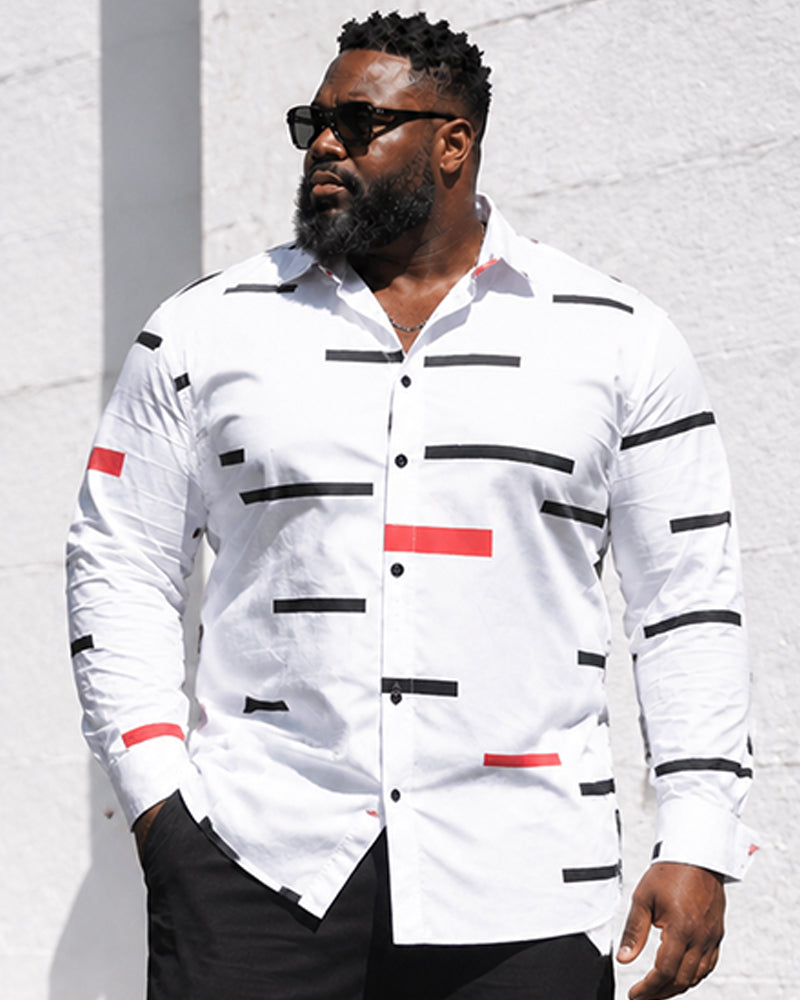 Big & Tall Men's Red, White And Black Printed Long Sleeve Shirt And Pants Set