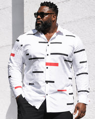 Big & Tall Men's Red, White And Black Printed Long Sleeve Shirt And Pants Set