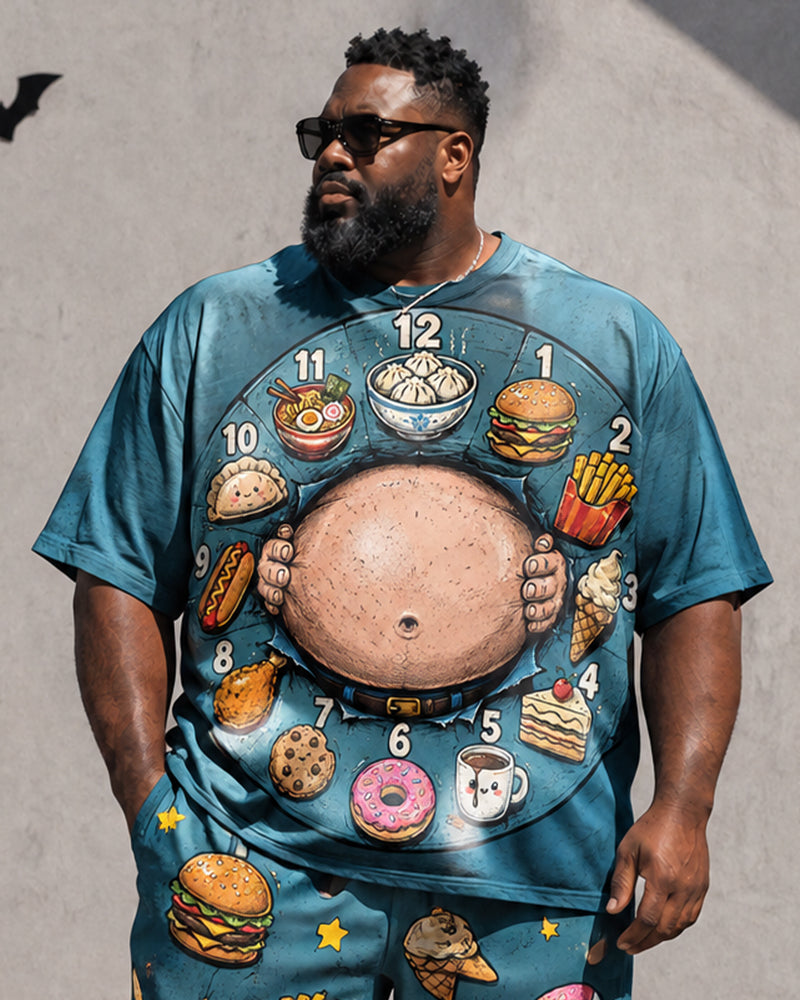 Big & Tall Men's Food Clock Dessert Printed T-Shirt Pants Set