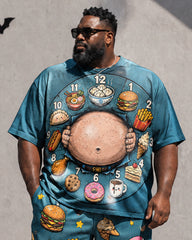 Big & Tall Men's Food Clock Dessert Printed T-Shirt Pants Set