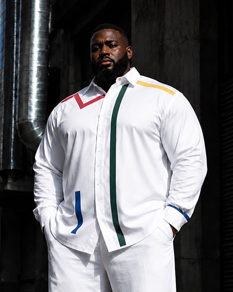 Big & Tall Men's Color Line Print Long Sleeve Shirt Pants Set