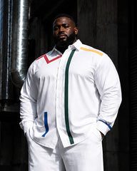 Big & Tall Men's Color Line Print Long Sleeve Shirt Pants Set