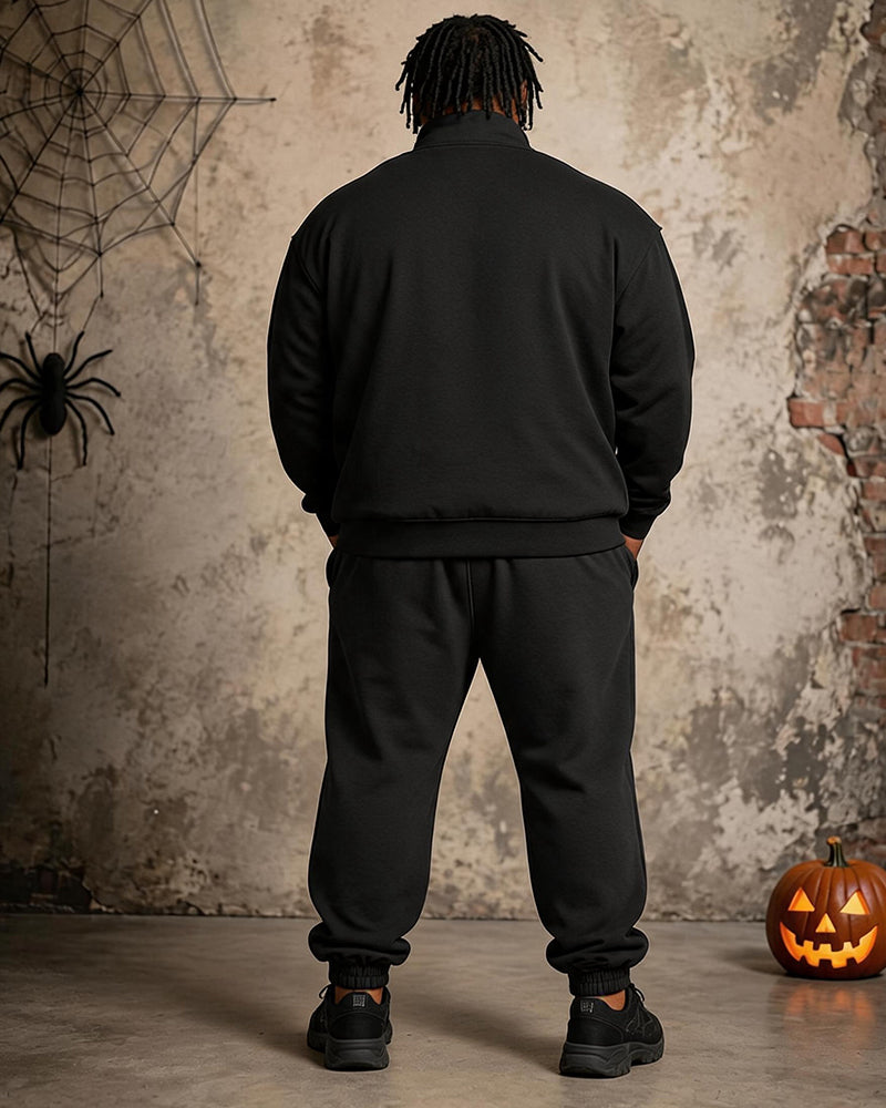 Big & Tall Men’s Halloween Red Spider Web–Print Half-Zip Hoodie Set