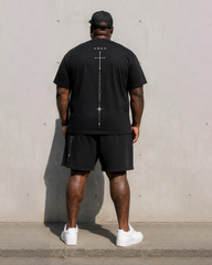 Big & Tall Men's Faith AMEN Vertical Line Cross Simple Printed Crewneck Short Sleeve T-Shirt Shorts Set