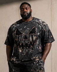Big & Tall Men's Halloween Hole Pumpkin Face Printed T-Shirt Pants Set