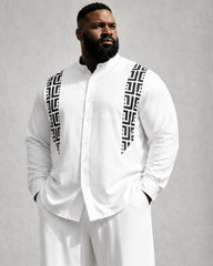 Big & Tall Men's Geometric Print Stand Collar Long Sleeve Shirt Trousers Set