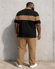 Big & Tall Men's Black Pattern Stitching Printed Polo Short Sleeve Pants Set