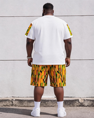 Big & Tall Men's Ethnic Pattern Stitching JESUS Cross Letter Printed Round Neck Short Sleeve T-Shirt Shorts Set