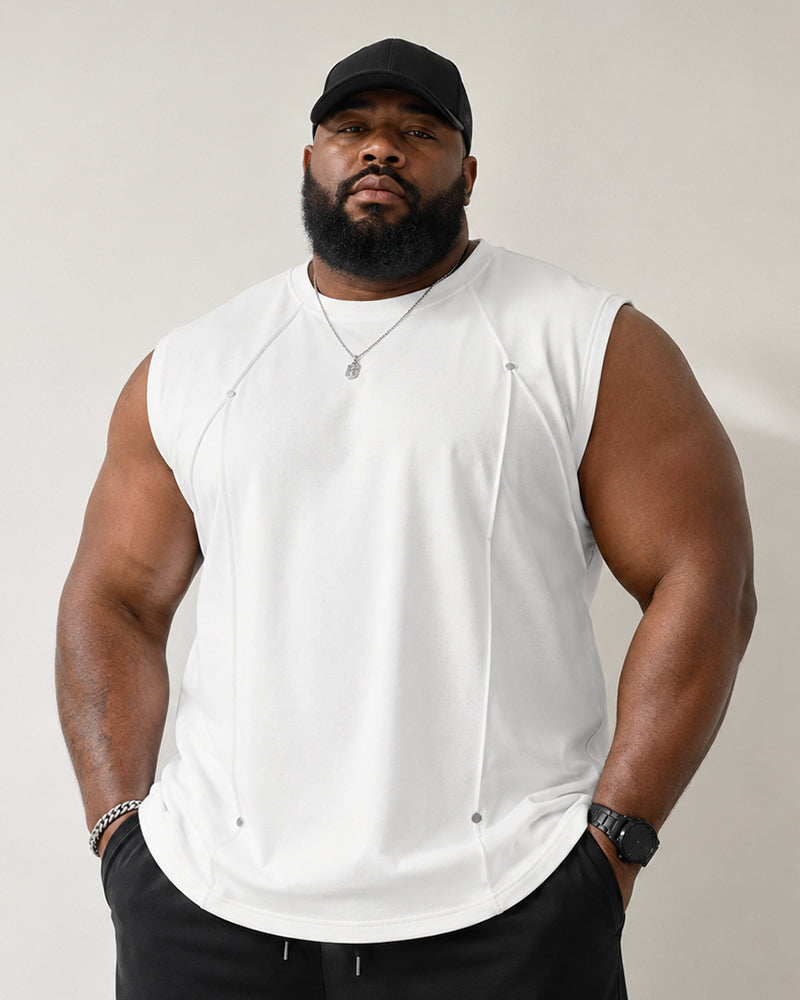 L-9XL Solid Color Heavy Cotton Round Neck Sleeveless Vest
