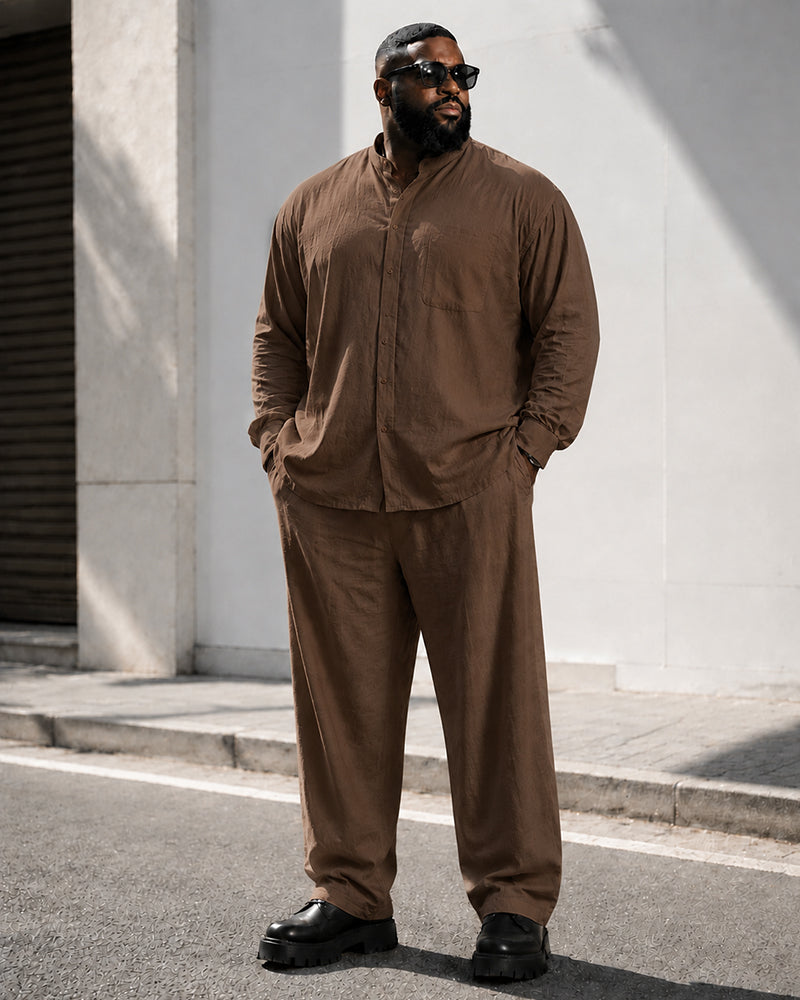 Big & Tall Men's Solid Color Collar Long Sleeve Shirt Pants Set