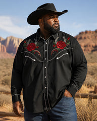 Big & Tall Men's Horseshoe Red Rose Print Long Sleeve Shirt