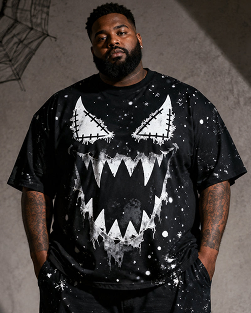 Big & Tall Men's Halloween Horror Fangs Print T-Shirt Pants Set